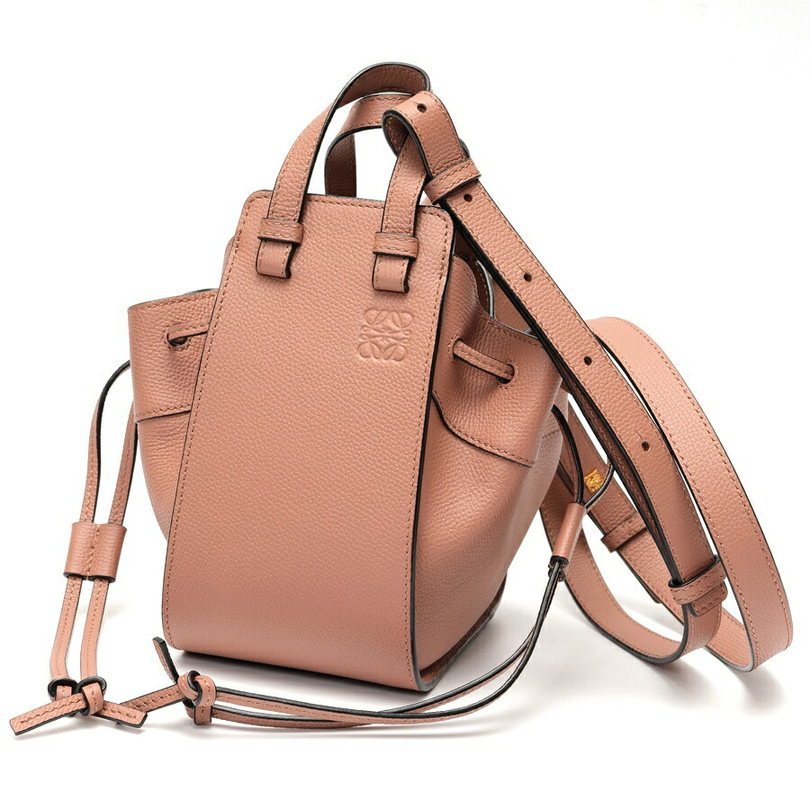 【中古】 ロエベ / LOEWE ハンモック ドローストリングバッグ ミニ A538V07X10 子ウシ サクラ色ベージュ系 割り引き