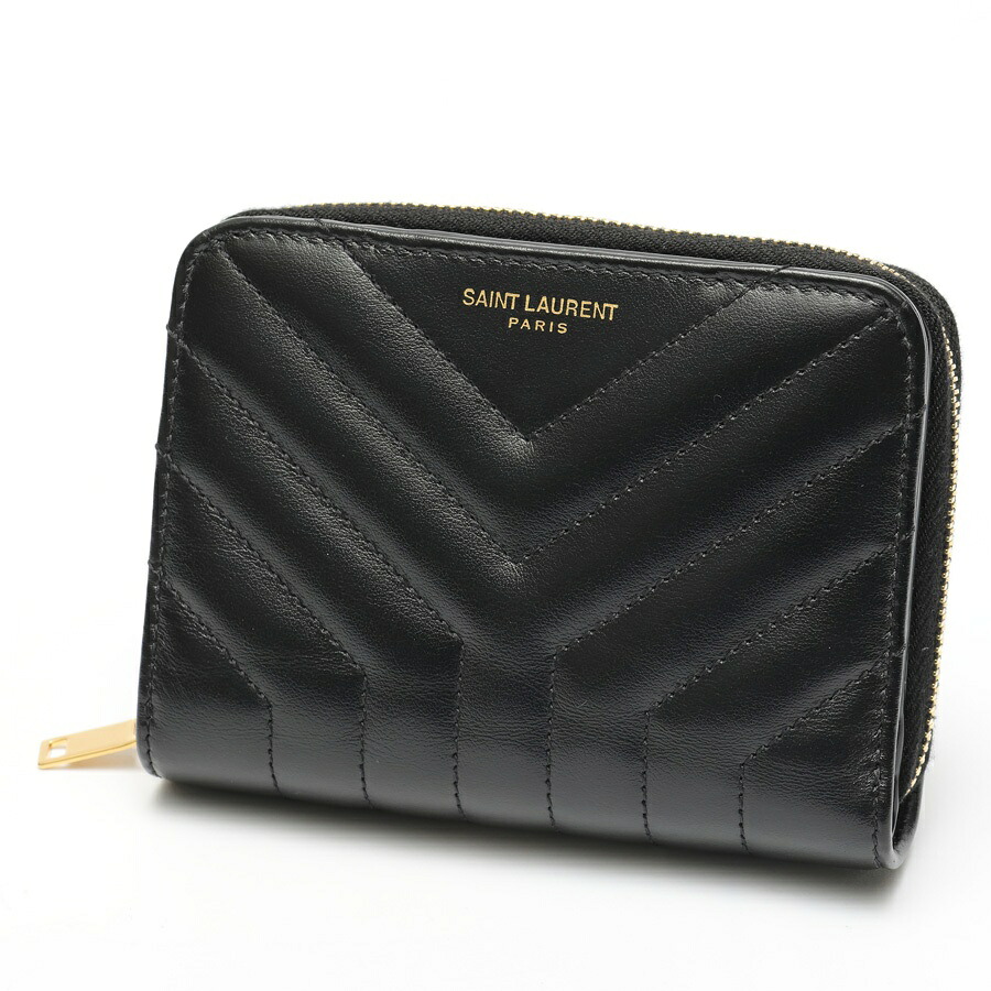 【中古】 サンローラン / SAINT LAURENT ジョアン パウダーコンパクト ウォレット / 二つ折り紙入れ 650981 キルティング なめし革 黒いこと 引き下げ