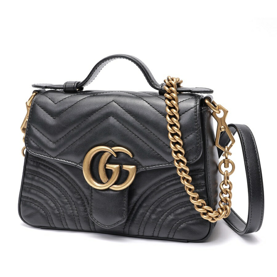 【中古】 グッチ / GUCCI GGマーモント ミニ トップハンドル チェーン ショルダーバッグ 547260 レザー ブラック 値下げ|質SHOP冨田