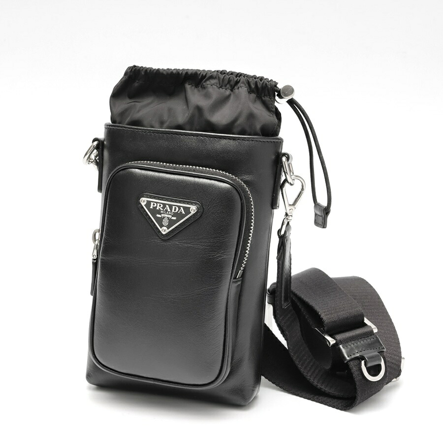 【中古】 プラダ / PRADA レザー スマートフォン ケース ショルダー ポーチ 2ZH155 レザー ブラック 値下げ|質SHOP冨田