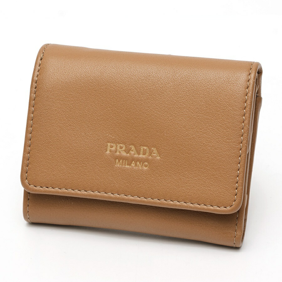 【中古】 プラダ / PRADA パウダーコンパクト ウォレット / 三つ折り紙入れ 1MH043 なめし革 赤銅色系