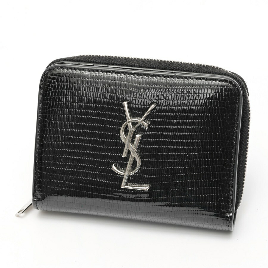 【中古】 サンローラン / SAINT LAURENT カサンドラ マトラッセ パウダーコンパクト ジップアラウンド ウォレット 403964/403723 蜥蜴型押レザ－ 黒いこと 切り詰め