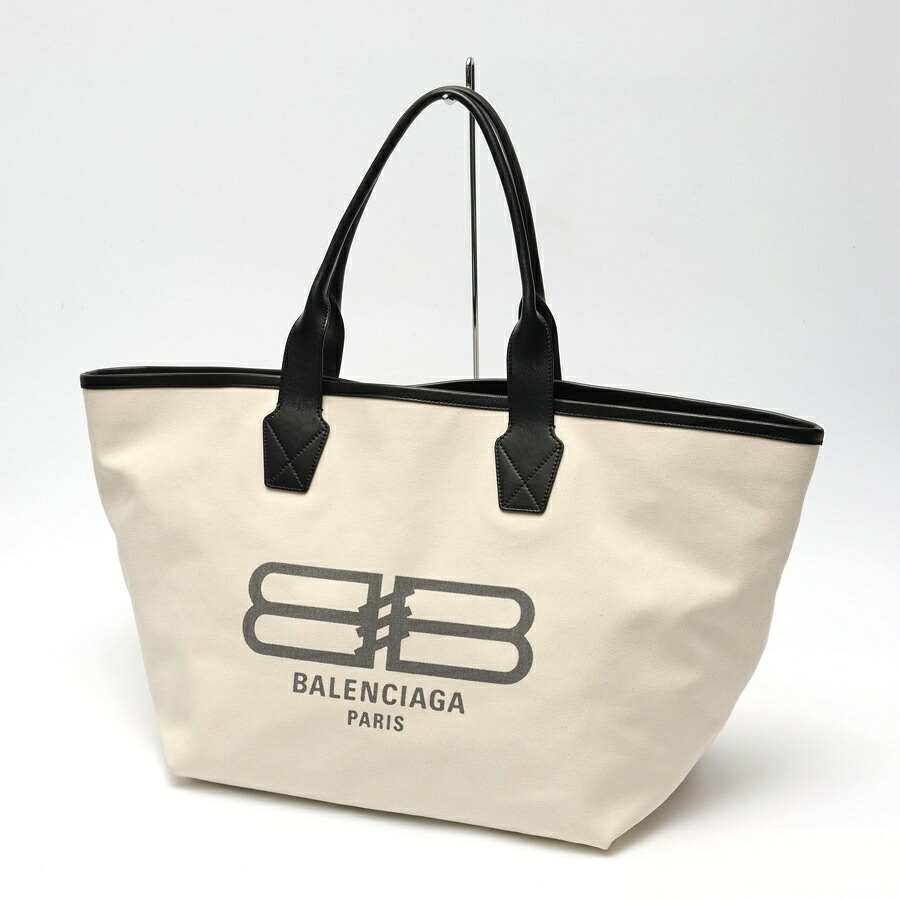 【中古】 バレンシアガ / BALENCIAGA ジャンボ トートバッグ 689271 帆布/なめし革 自然的/黒いこと 引き下げ