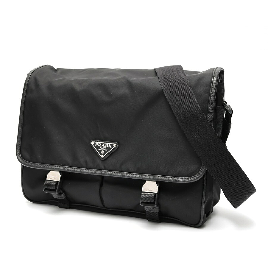 【中古】 プラダ / PRADA ナイロン x サフィアーノレザー ショルダーバッグ 2VD768　ナイロン　ブラック 値下げ｜質SHOP冨田 92,565円
