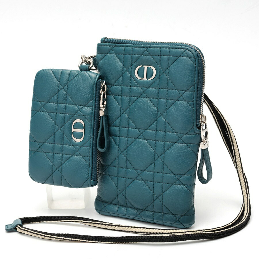 【中古】 クリスチャンディオール / DIOR カロ マルチファンクションポーチ / 電話機 保持者 S5036UWHC カナージュ 子ヒツジ人はだ 青み系 新入荷