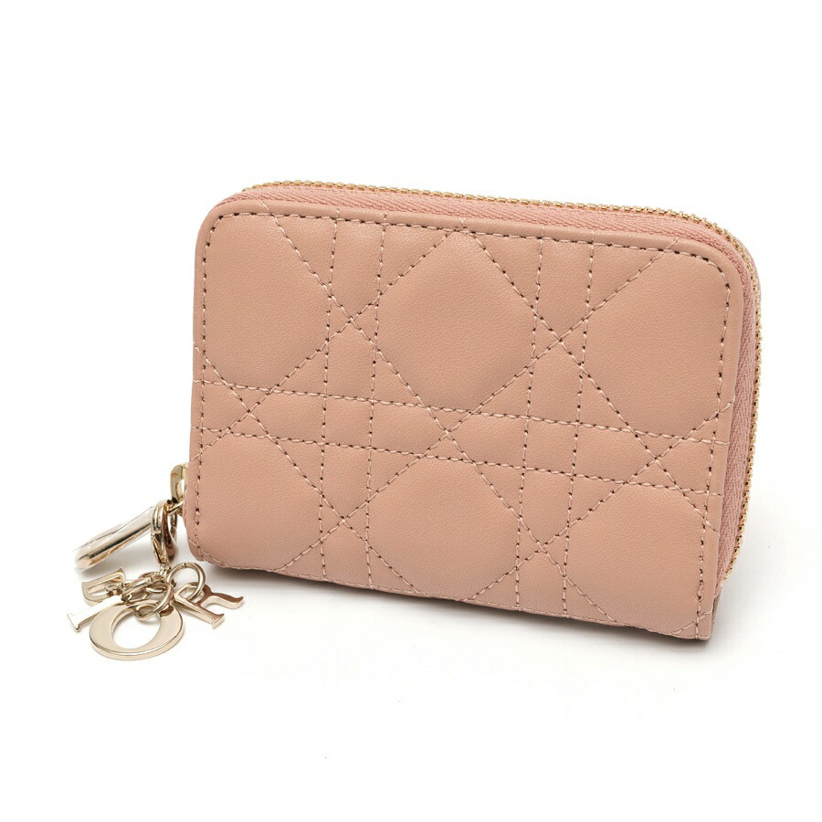 【中古美品】 クリスチャンディオール / DIOR レディディオール ヴォワヤジュール ジップ コインケース S0985ONMJ カナージュ なめし革 サクラ色ベージュ系 新入荷