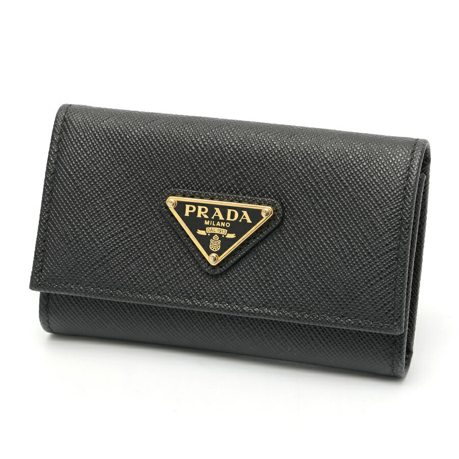【中古】 プラダ / PRADA サフィアーノ ３角形 手当たり容れもの 1PG004  なめし革 黒いこと/ゴールド金具 新入荷
