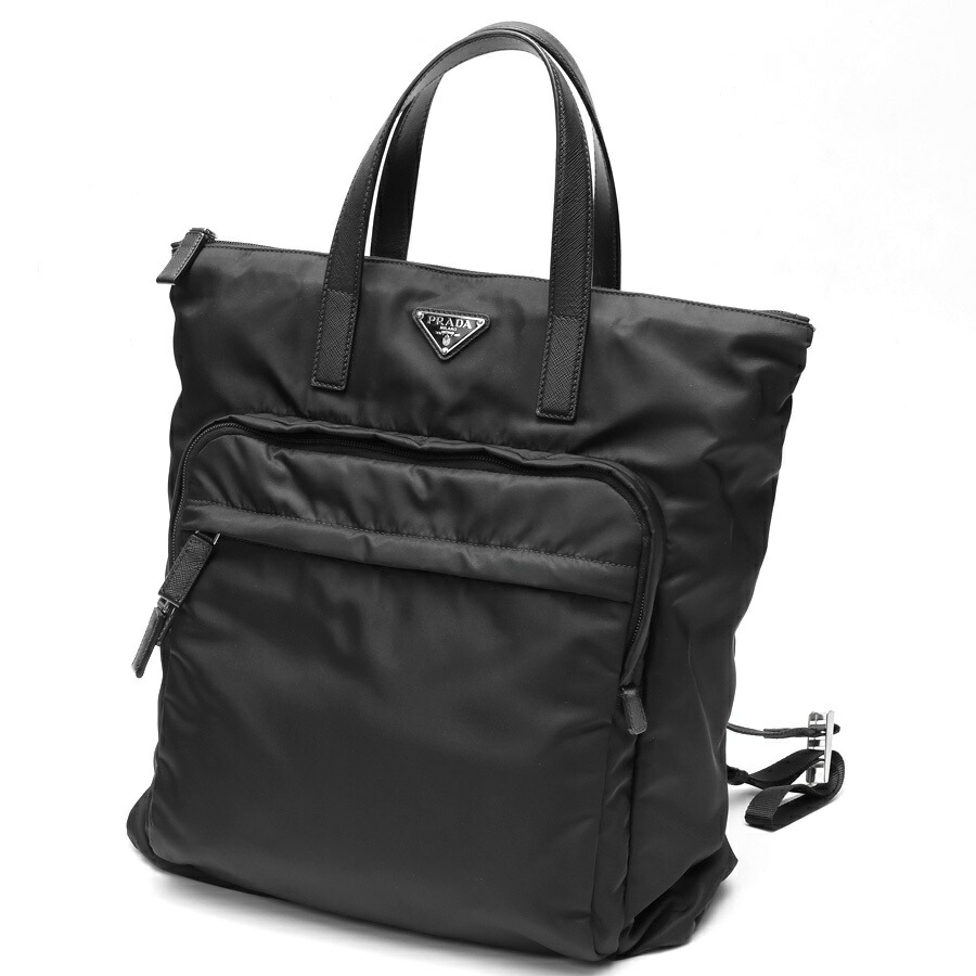 【中古】 プラダ / PRADA Re-Nylon x サフィアーノレザー トートバッグ うしろ側容器に並べる 2VG098 ナイロン 黒いこと 新入荷