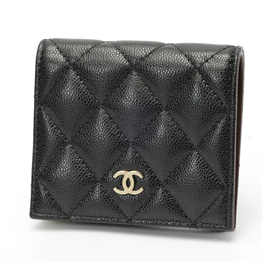 【中古】 シャネル/ CHANEL マトラッセ スモール ウォレット 二つ折り金入れ AP3178 キャビアひと肌 黒いこと/ゴールド金具 新入荷