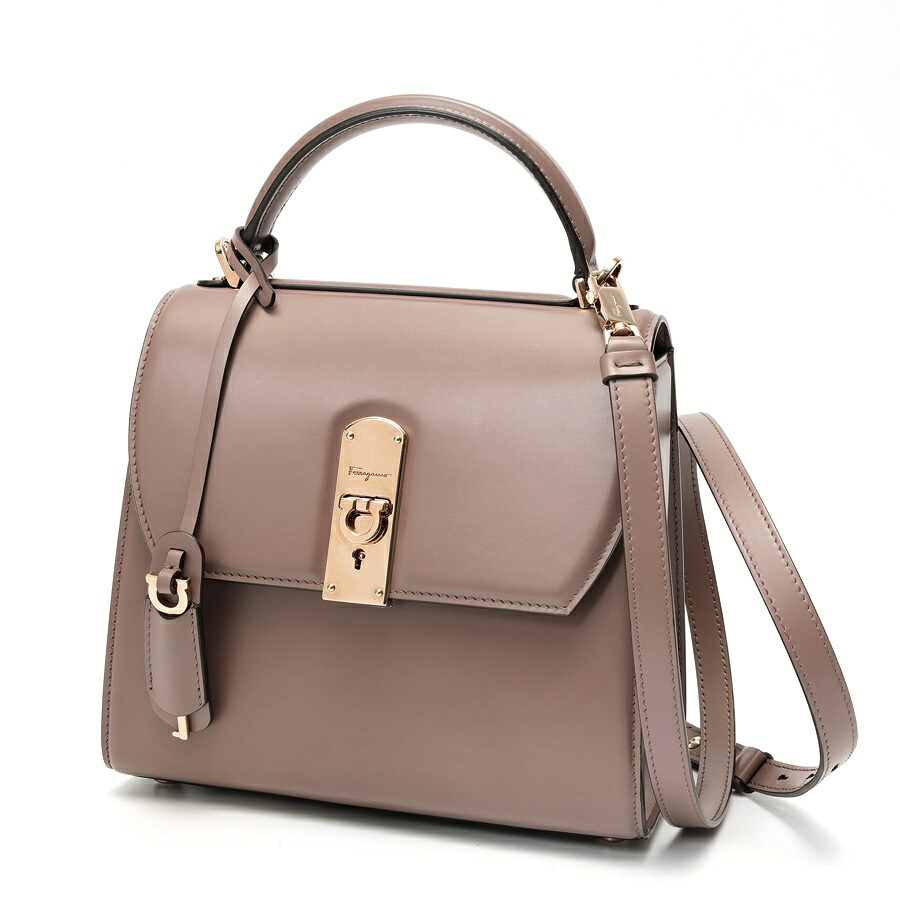 【中古美品】 フェラガモ / FERRAGAMO ボクシィズ とっ始め手持ち部分 御徒面子 ショルダーバッグ なめし革 グレージュ系 新入荷