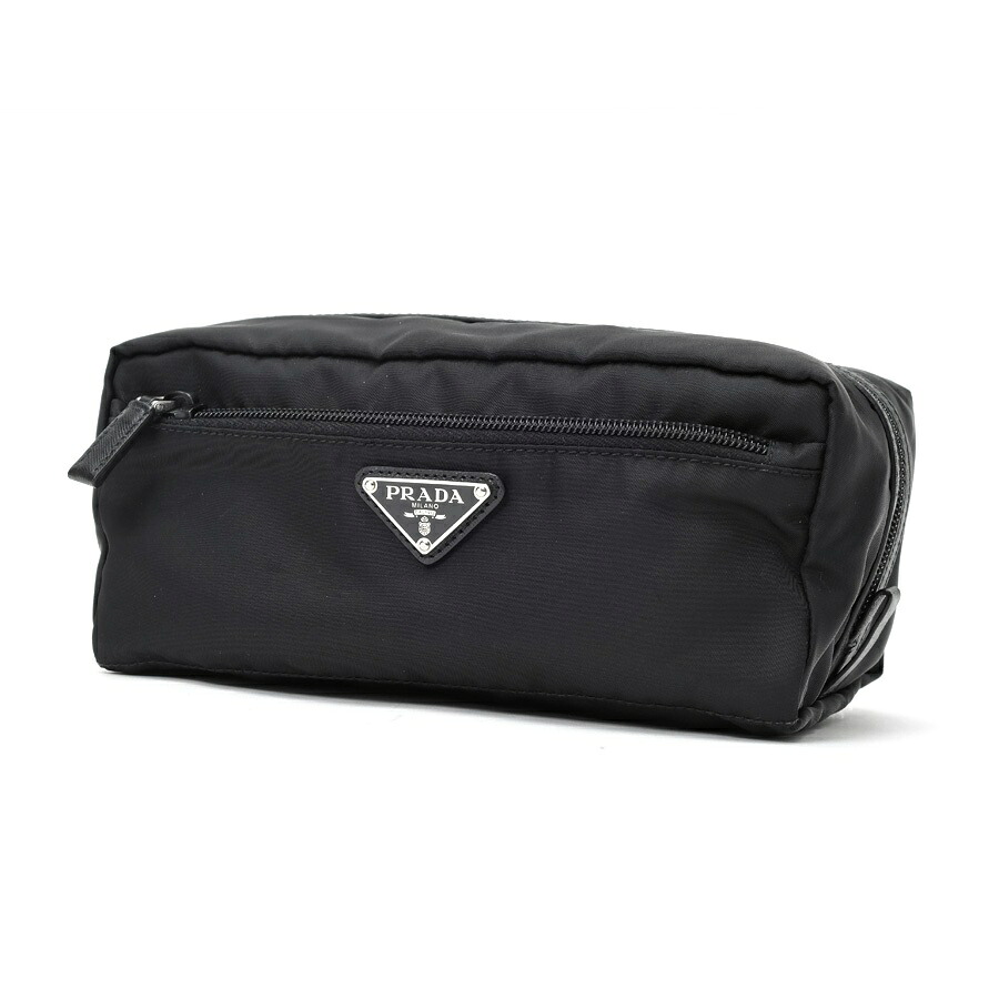 【中古】 プラダ / PRADA トラベルポーチ / コスメポーチ ナイロン/サフィアーノレザー　ブラック 新入荷｜質SHOP冨田