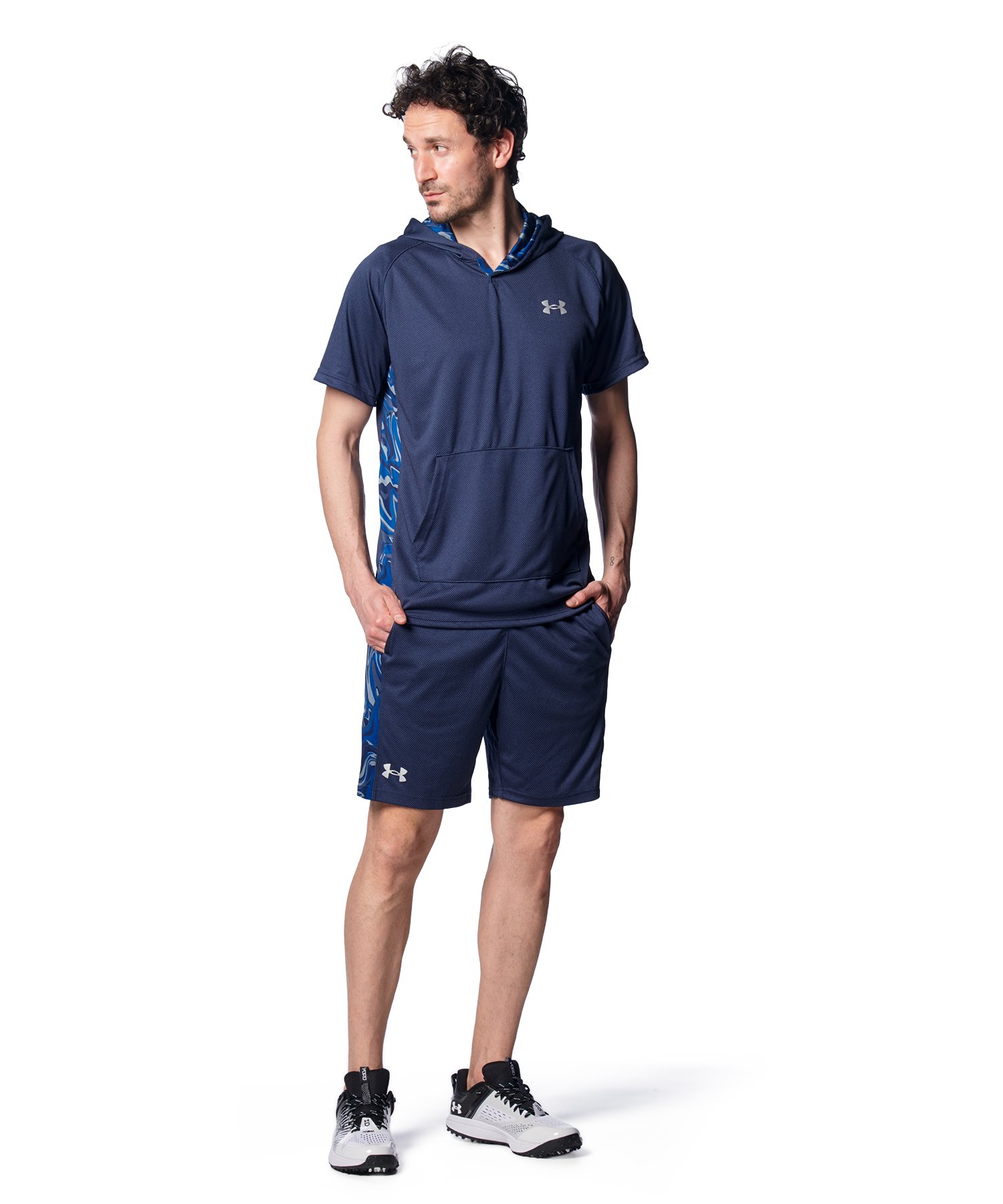 30%OFF！UNDER ARMOUR アンダーアーマー セットアップ UA 遊撃手捩り フーディー・メッシュショーツ 上下仕掛ける（野球/メンズ）1378240/1378241（410/410）上下 形づくる上下 形づくるお召しもの 野球お召しもの 移し替える着 読み合わせる着 体育館