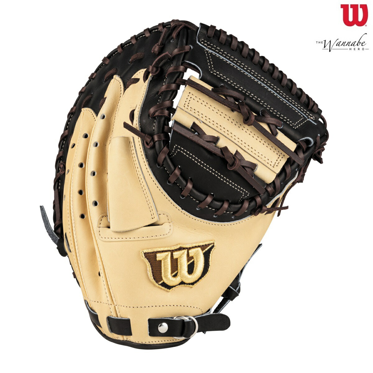 Wilson ウイルソン ソフトボールミット The Wannabe Hero（ワナビーヒーロー）捕手用〔3S型〕キャッチャー用 WBW103179 日本製 ブラック×ブロンド ミット キャッチャーミット 捕手ミット ソフトミット ソフトボールミット ソフトキャッチャーミット