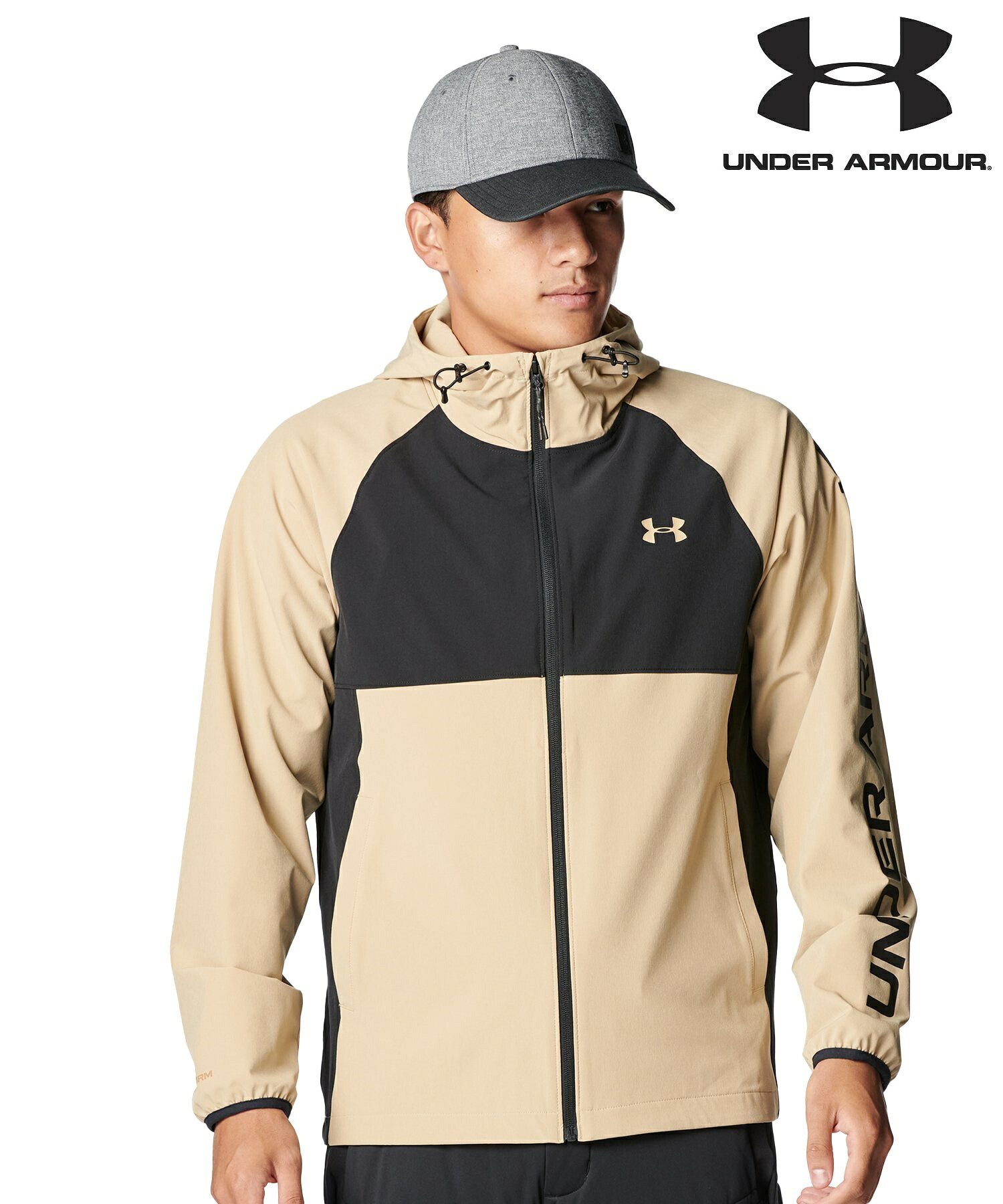 30%OFF！【25年秋冬NEW】UNDER ARMOUR アンダーアーマー UA ドライブ ウインド フルジップ ジャケット（MEN）6007926（234：Field Khaki / Black）撥水加工 シャツ 上 トレーニングジャケット トレーニングウエア 裏メッシュ 軽量性 耐久性 快適性 移動着 練習着 ジム