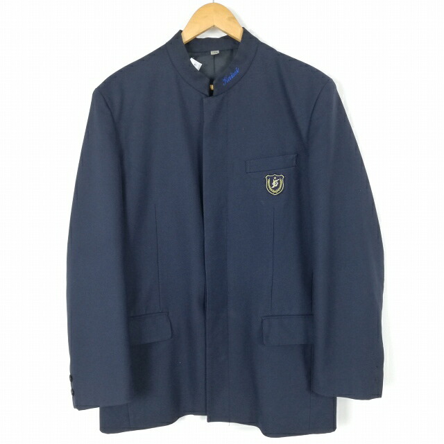 学生服 学ラン 180A 男子 上着 ウール混 福岡魁誠高校 学校指定制服 ラウンドカラー サージ 紺 中古 ランクC a3 JJ7236|トップ学生服
