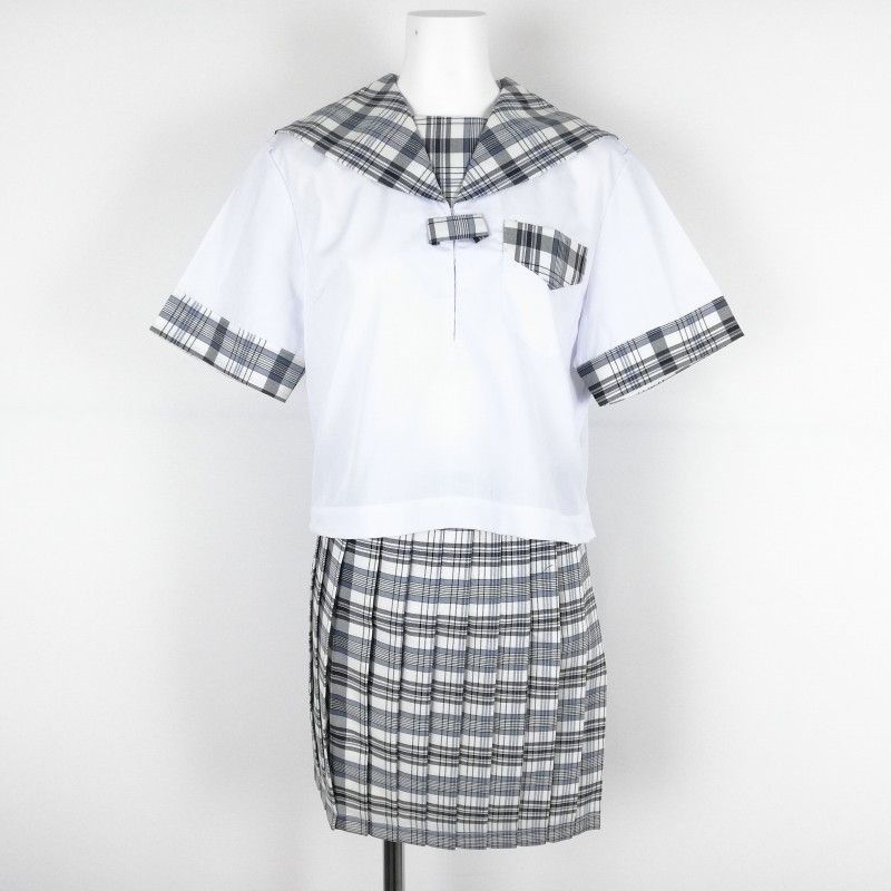 新品 夏 セーラー服 白 チェック衿 上下セット tam_1501｜トップ学生服