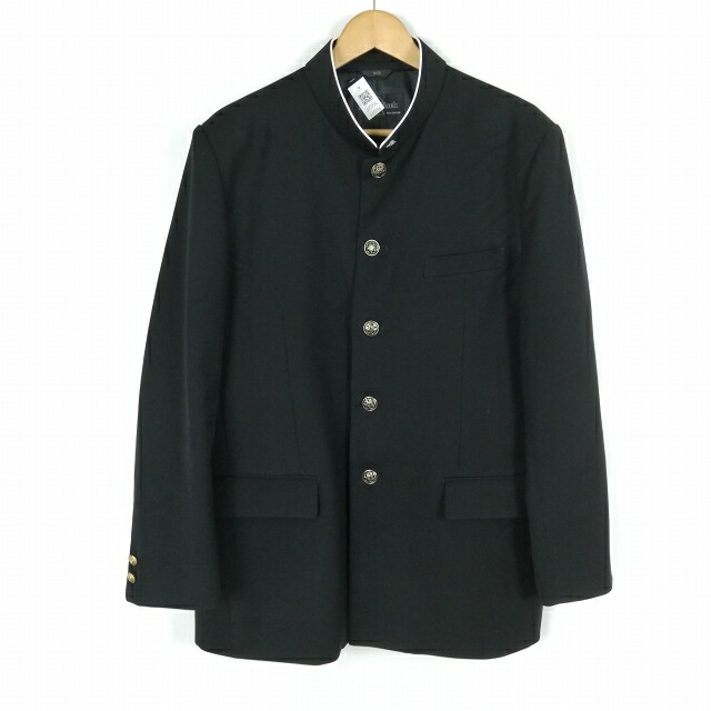 学生服 学ラン 180B 男子 上着 丸洗い可 標準型学生服 ラウンドカラー カシドス 黒 中古 ランクC a3 JJ7256｜トップ学生服