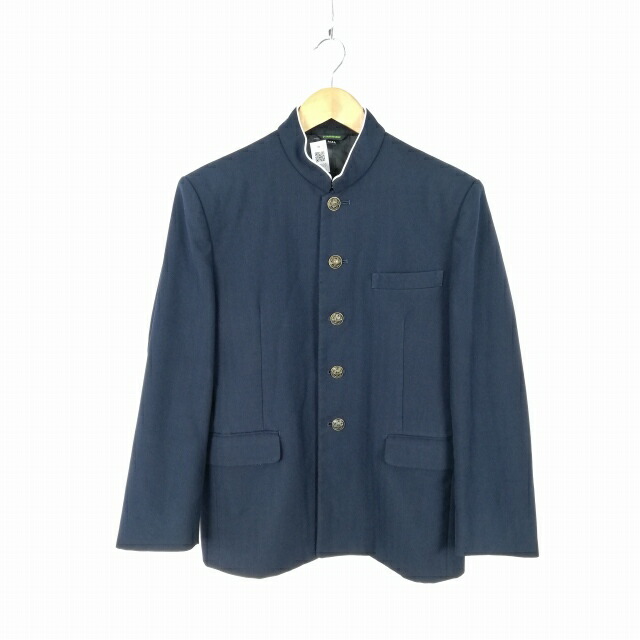 学生服 学ラン 165A 男子 トンボ 上着 福岡東福岡高校 学校指定制服 ラウンドカラー 紺 中古 ランクC a3 JJ7020|トップ学生服