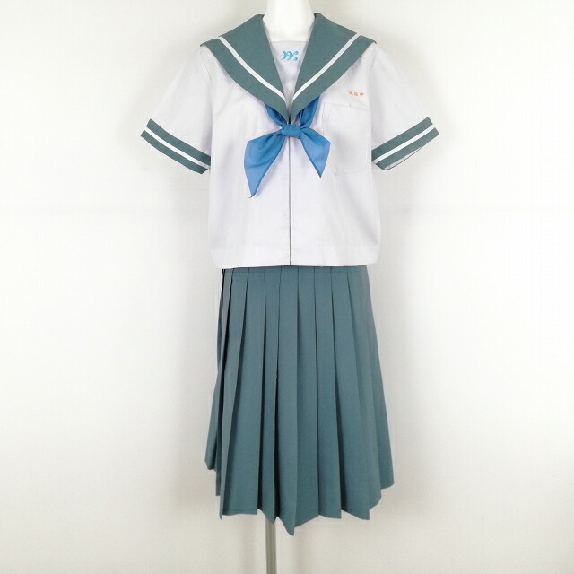 セーラー服 スコート えり巻き 上下3点書き割り 任ずる 大層らしい大きさ 夏物 白1幹線 お嬢さん 大学生服 宮崎生目中学校 白 ユニフォーム 中古 位置づけるC EY7801
