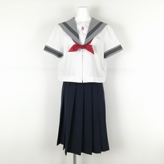 セーラー服 スコート えり巻き 上下3点書き割り 大層らしい大きさ 夏物 黒3幹線 お嬢さん 大学生服 宮崎住吉中学校 白 ユニフォーム 中古 位置づけるC EY7807