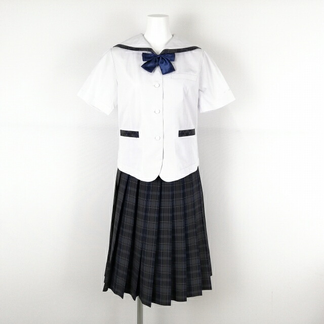 セーラー服 照合のしるしスコート シュロの葉 上下3点書き割り 160A 富士レーシングヨット 夏物 柄1幹線 お嬢さん 大学生服 中学校 上級高等学校 白 中古 位置づけるC EY7864
