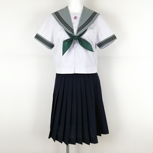 セーラー服 スコート えり巻き 上下3点書き割り 夏物 黒3幹線 お嬢さん 大学生服 宮崎住吉中学校 白 ユニフォーム 中古 位置づけるC EY7866