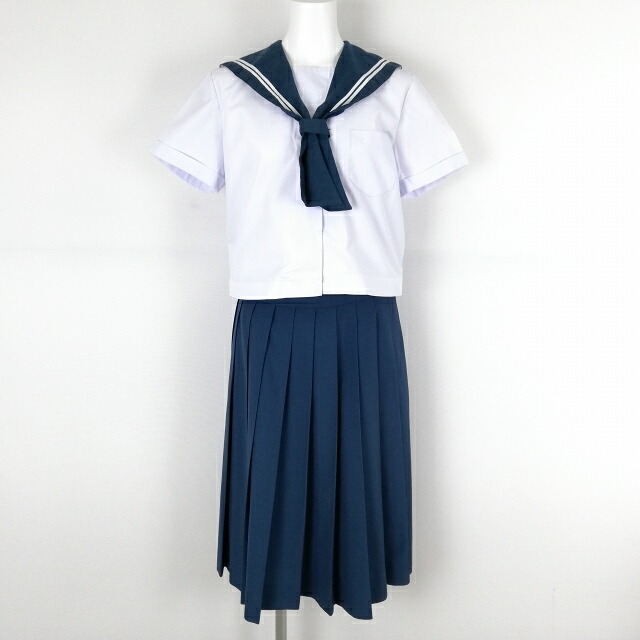 セーラー服 スコート 上下2点書き割り 夏物 白2幹線 お嬢さん 大学生服 中学校 上級高等学校 白 ユニフォーム 中古 位置づけるC EY7970