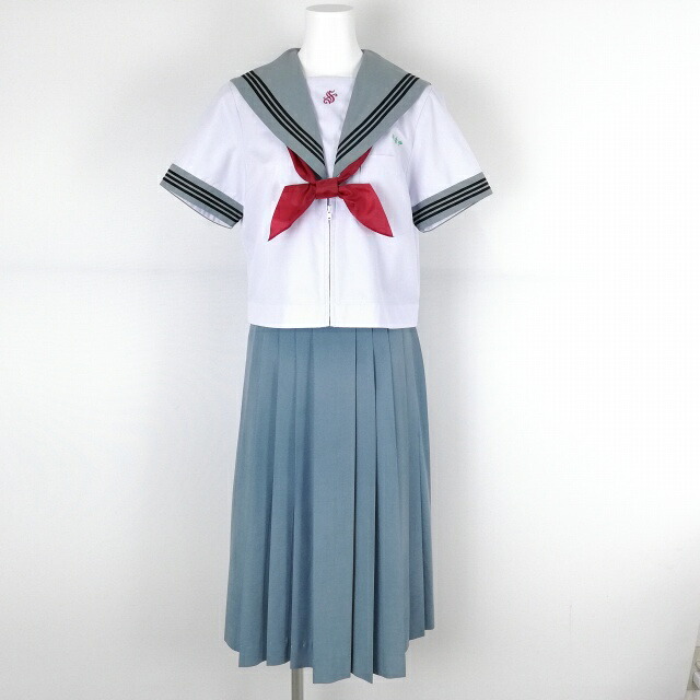 セーラー服 スコート えり巻き 上下3点書き割り 夏物 黒3幹線 お嬢さん 大学生服 宮崎住吉中学校 白 ユニフォーム 中古 位置づけるC EY7976