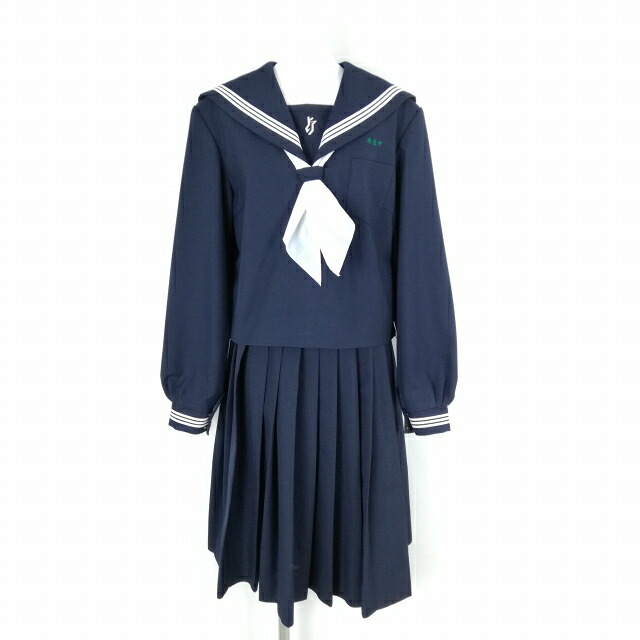 セーラー服 スコート えり巻き 上下3点書き割り 180A 大層らしい大きさ カンコー 冬物 白3幹線 お嬢さん 宮崎本庄中学校 紺 中古 位置づけるC EY7979
