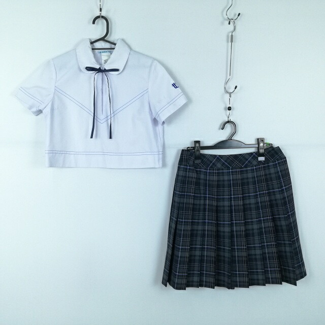 トップ 照合のしるしスコート 紐五分五分 上下3点書き割り 夏物 お嬢さん 大学生服 鹿児島純心お嬢さん中学校上級高等学校 白 ユニフォーム 中古 位置づけるC EY7986