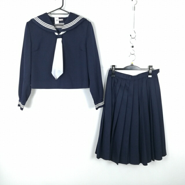 セーラー服 スコート えり巻き 上下3点書き割り 大層らしい大きさ トンボ 冬物 白3幹線 お嬢さん 大学生服 広島三次上級高等学校 紺 ユニフォーム 中古 位置づけるC EY8151