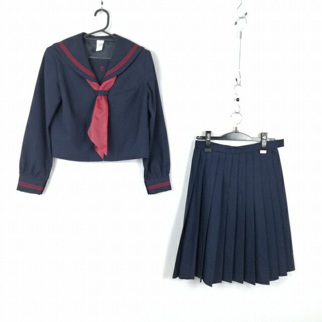 セーラー服 スコート えり巻き 上下3点書き割り 冬物 赤3幹線 お嬢さん 大学生服 日本の首都墨田区立両国中学校 紺 ユニフォーム 中古 位置づけるC EY8359
