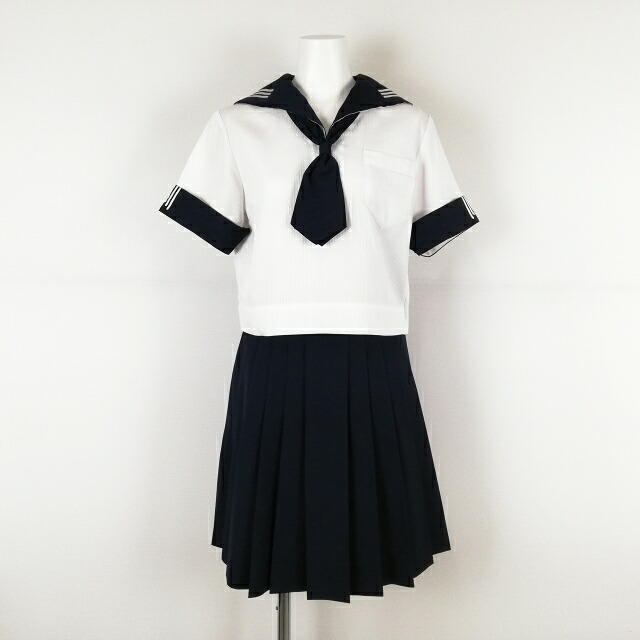 セーラー服 スコート タイ 上下3点仕掛ける 夏物 白3幹線 うしろ帯 学習者服 中学校 上級高等学校 白 ユニフォーム 中古 価値づけるC EY8654