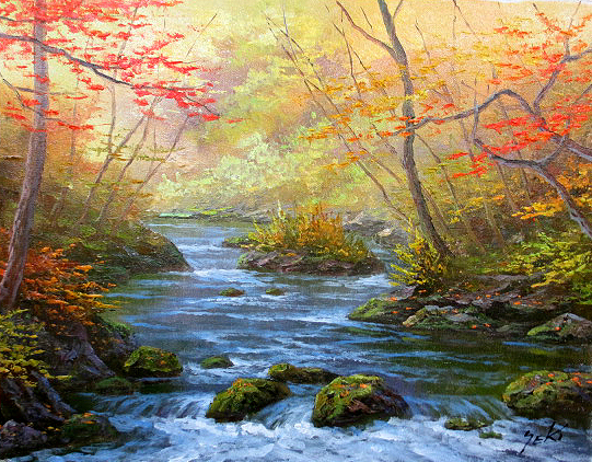 楽天市場】油絵 肉筆絵画 F6サイズ 「奥入瀬渓流（秋）」 関 健造 木枠