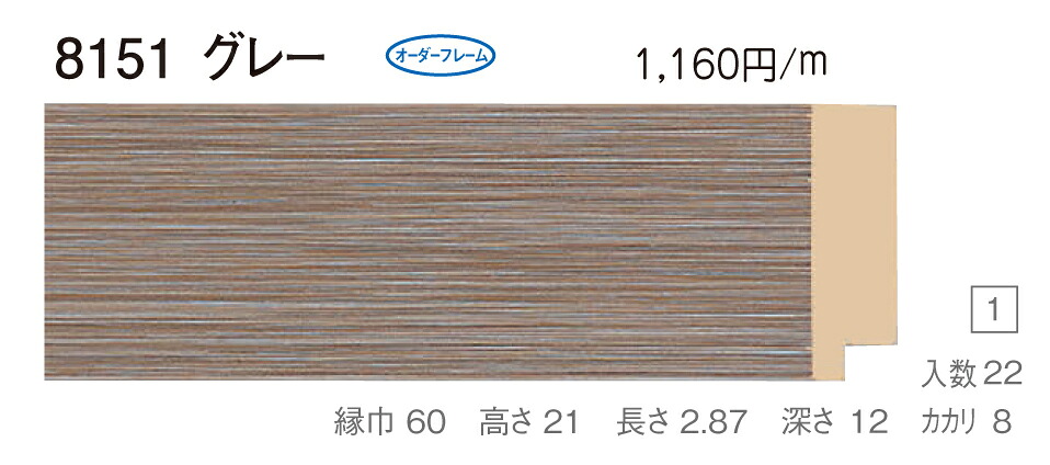 オーダーフレーム　別注額縁　デッサン用額縁　樹脂製フレーム　8151　組寸サイズ 1900　グレー
