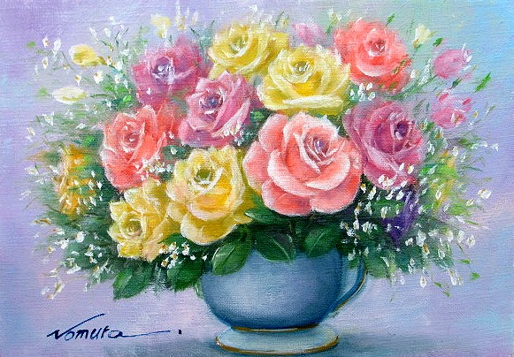 野村正明　バラ 楽天市場】野村正明 「 薔薇 」 油絵 ・ 油彩画 F4 ( 4号