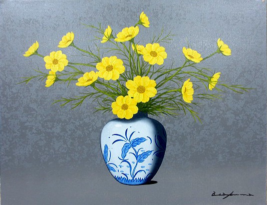 日本の名画 油絵 絵画 油彩画 洋画 (油絵額縁付きで納品対応可) SM ～ F10 「ウインターコスモス」 朝隈 敏彦 14,670円～ 10,416円