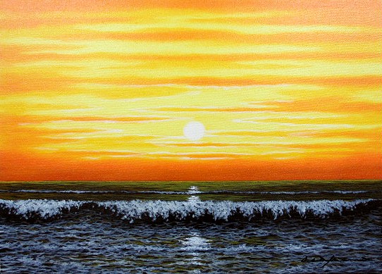 日本の名画 油絵 絵画 油彩画 洋画 (油絵額縁付きで納品対応可) SM ~ F10 「朝焼けの海」 朝隈 敏彦 14,670円~|絵画 掛軸 額縁屋 TOUO