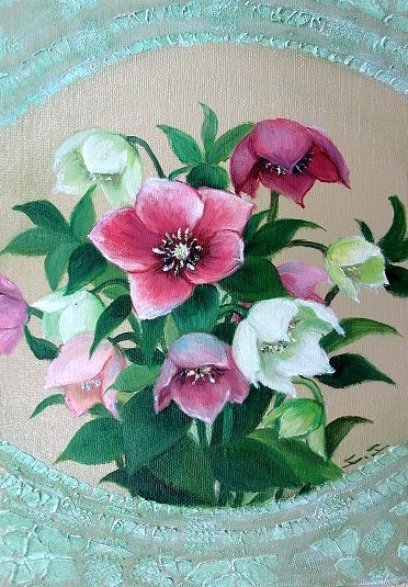 楽天市場】肉筆絵画 額装油絵 千賀 節子作 「カーネーション」 F6