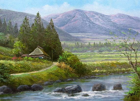 関健造　山村清流　油彩画　原風景　真作 楽天市場】関 健造 「 山村清流 」 油絵 油彩画 F6 ( 6号