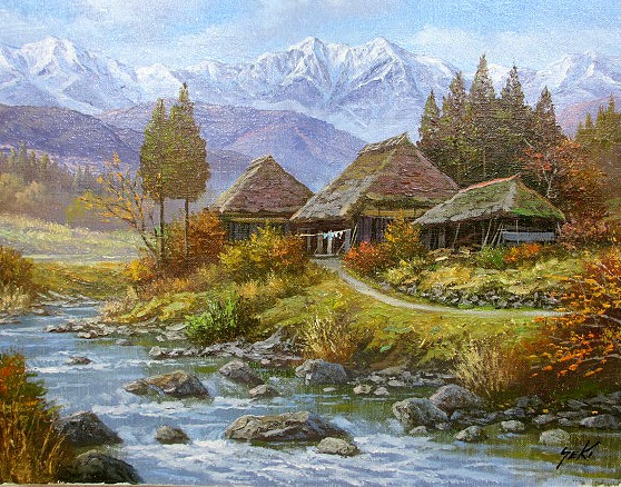 再値下げ　作者　関健造　山村清流　肉筆油彩画 絵画 油絵 山村清流 F30号 （関健造） 【海・山】【肉筆】【油絵