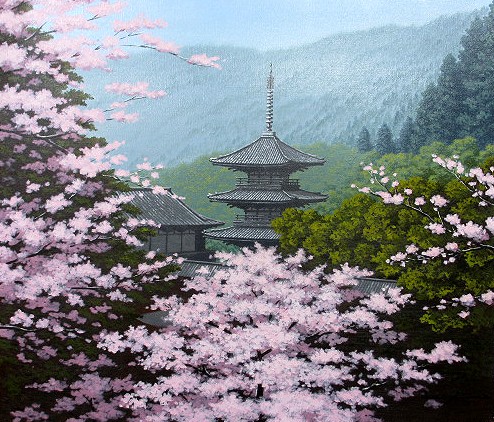 日本の名画 油絵 絵画 油彩画 洋画 (油絵額縁付きで納品対応可) F4 ~ F10 「三重の塔に桜」 朝隈 敏彦 14,670円~|絵画 掛軸 額縁屋 TOUO