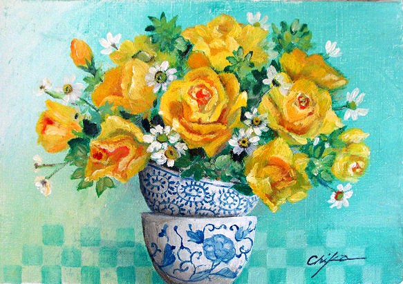 絵画 油彩画 洋画 油絵 (油絵額縁付きで納品対応可) F4 ~ F6 「器と黄色いバラ」 内藤 千嘉 13,620円~|絵画 掛軸 額縁屋 TOUO