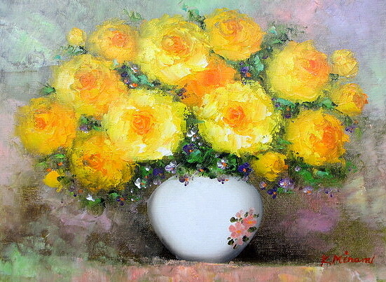 絵画 油彩画 洋画 油絵 (油絵額縁付きで納品対応可) P4 ～ P10 「黄薔薇」 南 桂一 9,390円～