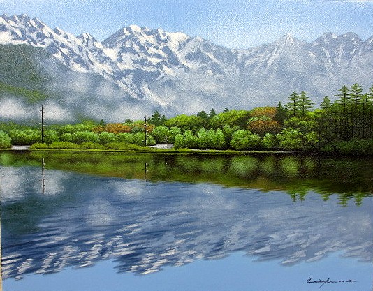 日本の名画 油絵 絵画 油彩画 洋画 (油絵額縁付きで納品対応可) F6 ～ F10 「上高地」 朝隈 敏彦 14,670円～