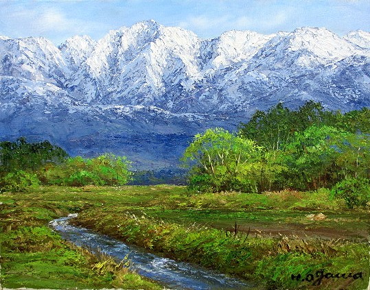 日本の名画 油絵 絵画 油彩画 洋画 (油絵額縁付きで納品対応可) F6 ～ F20 「立山連峰を望む」 小川 久雄 14,150円～