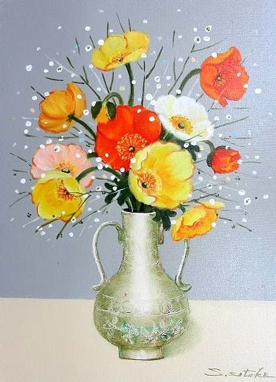 日本の名画 絵画 油絵 油彩画 洋画 (油絵額縁付きで納品対応可) F6 ～ F6 「ポピー」 千賀 節子 14,150円～