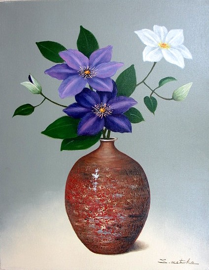 楽天市場】千賀節子『テッセン(鉄線花)』油絵・油彩画 SM(サムホール