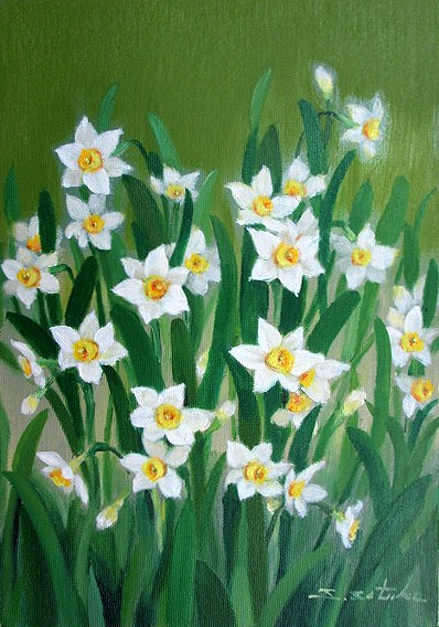 楽天市場】油彩画 F6号 千賀節子 「水仙」 真筆 額入り 額装絵画