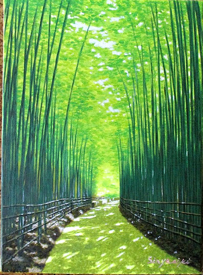 楽天市場】手描き 油絵 絵画 油絵 額入り油彩 手描き 油絵 竹林3 F6